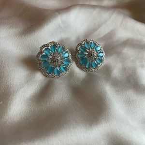 Light Blue Flower Studs - Earrings